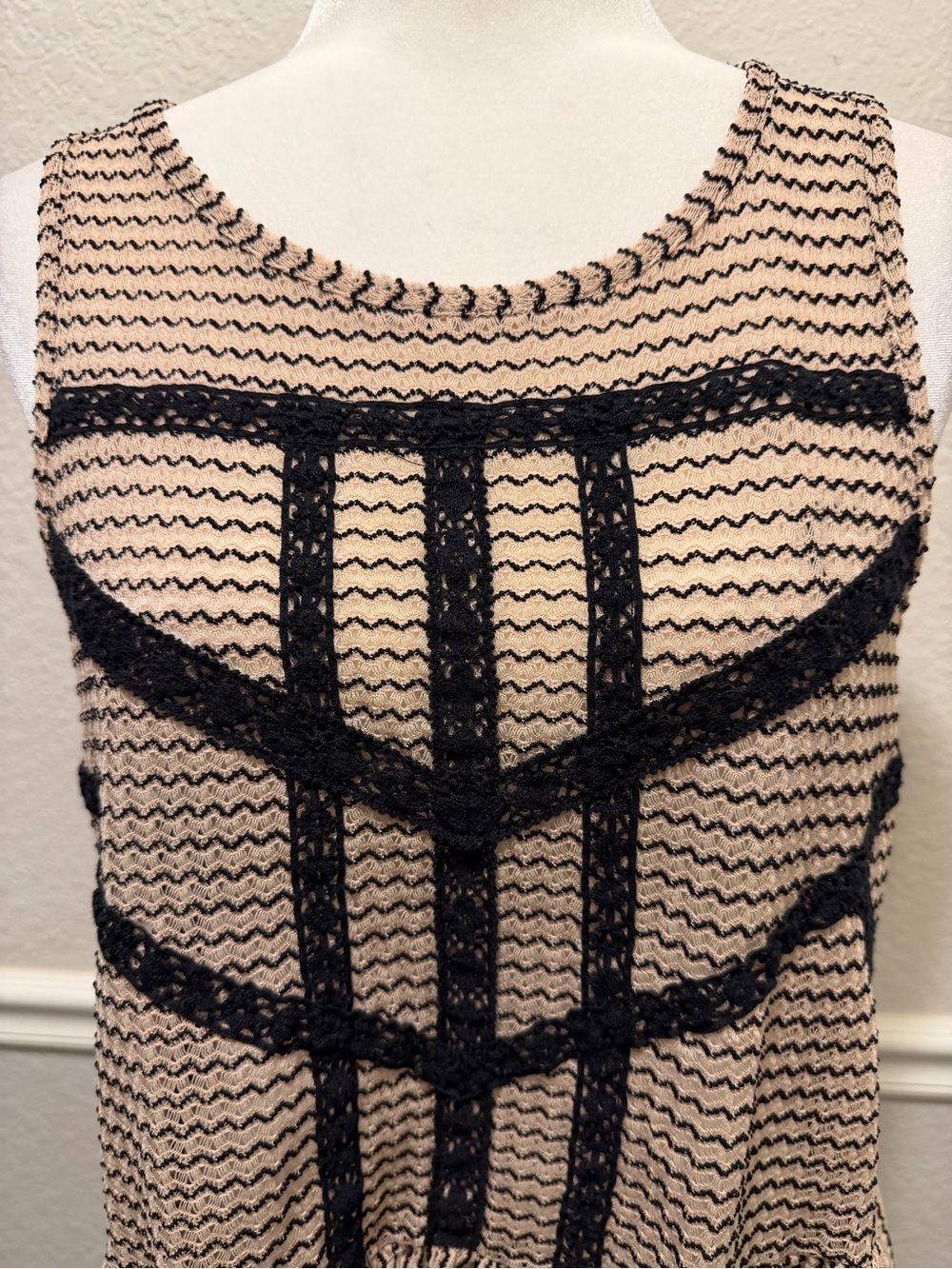 Free People Lace & Stripe Peplum Top Black Toasted Almond Size S - Picture 4 of 7